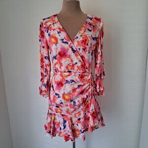 Betset Johnson Women Floral Dress Surplice Long Sleeve Multicolor Size 8 NWT